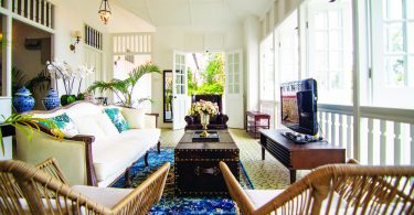 Vintage furniture to match the building's colonial style